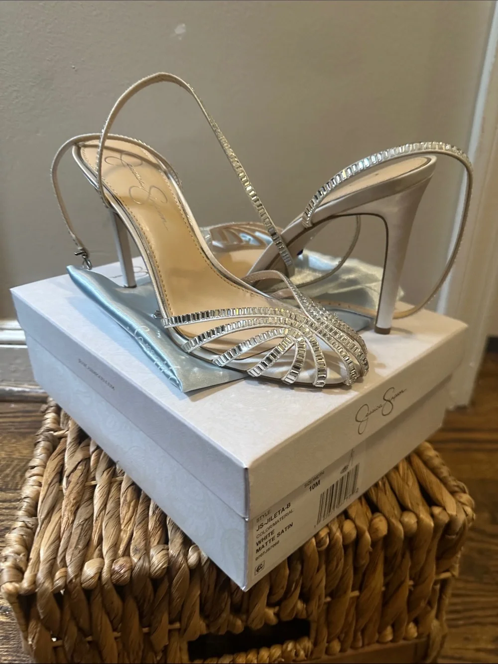 Jessica Simpson Silver Crystal Strappy Slingback Heels